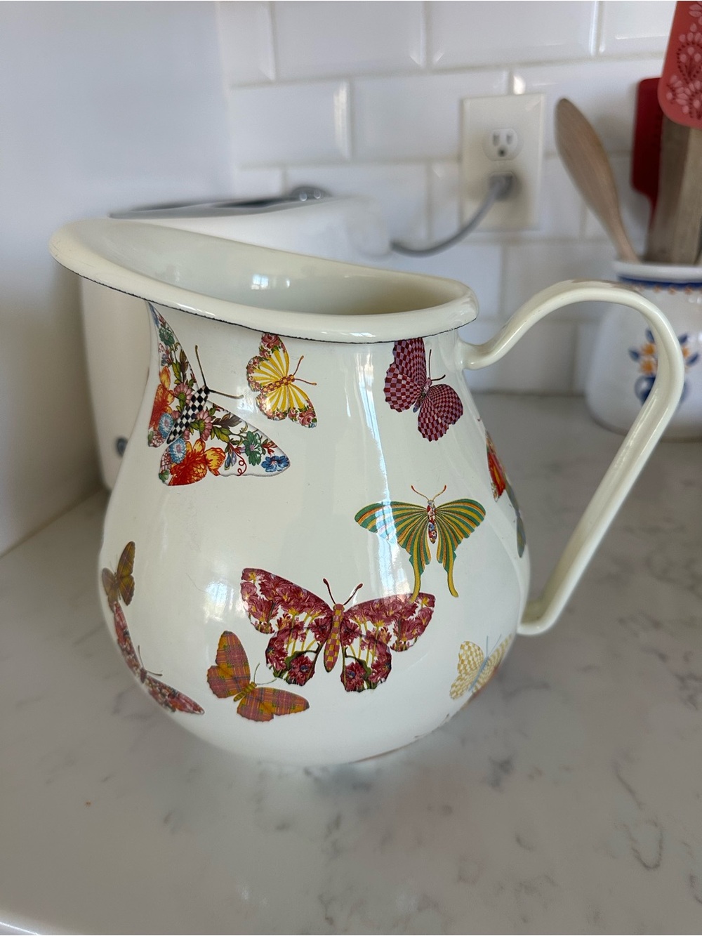 Mackenzie Childs Butterfly Garden enamel pitcher